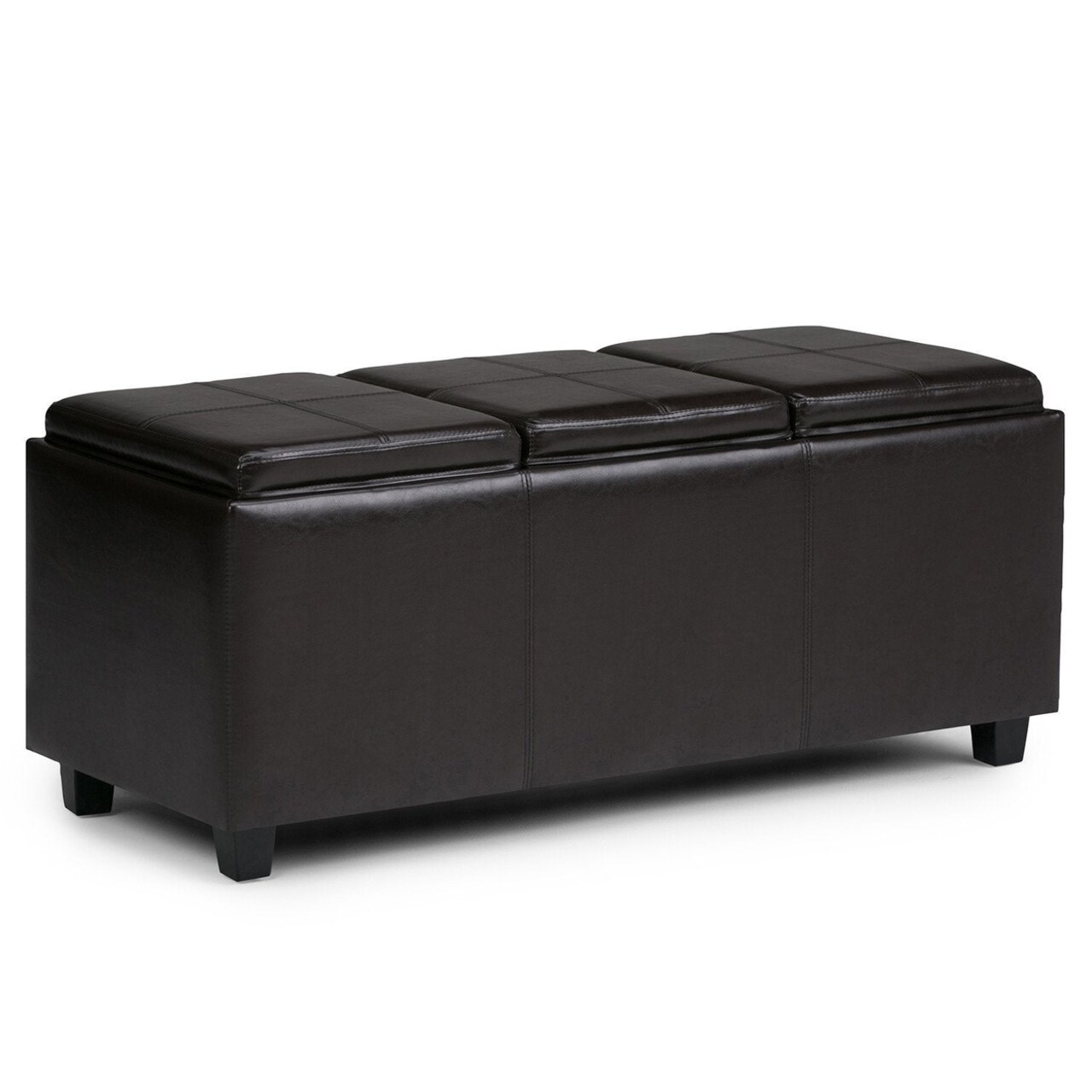 Simpli Home Avalon 42"Rectangle Storage Ottoman Upholstered Faux Leather Table